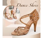 Zapatos de baile latino para mujer, zapatos de baile modernos con diamantes de imitación brillantes, tacón de 10cm 35 marrón