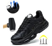 Zapatos con punta de acero para hombres, zapatos de trabajo indestructibles, zapatos de seguridad ligeros con punta de acero, antideslizantes, zapatillas con absorción de impactos de aire 40 negro