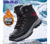Botas de nieve de invierno para hombre, zapatillas de deporte a la moda, impermeables, botas de marca muy cálidas, botas de senderismo de felpa para exteriores para hombre, zapatos de trabajo, talla 39-48 39 negro