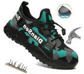 Zapatos de seguridad ligeros para hombre, zapatillas de trabajo con punta de acero, zapatos protectores, botas de trabajo antigolpes y antiperforación, zapatos indestructibles 41 verde
