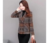 Otoño Invierno chaquetas de lana para mujer abrigo Chaqueta corta a cuadros agregar abrigos pequeños de algodón señora chaquetas de trajes de lana de doble botonadura M