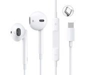Auriculares Tipo C Auriculares Nueva Edición Compatible con iPhone Auriculares Originales Conexión por Cable HiFi Excelente Calidad de Sonido Sin Retraso Graves Profundos iPhone blanco