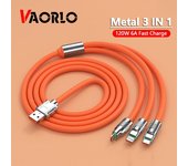 VAORLO Cable de datos USB de metal 120W 6A 3 en 1 Super carga carga rápida para Micro tipo C con luz indicadora transmisión de 480 Mbps azul