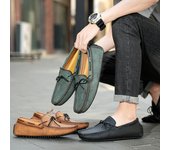 Primavera/Verano Zapatos de frijol casuales para hombres grandes Edición coreana con cordones Zapatos de conducción perezosos para hombres 38 marrón