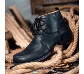 Zapatos Retro de cuero genuino para hombre, zapatos de cuero, botas clásicas de media caña, botas de moto, botas Martin para hombre 39 negro