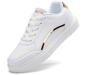TUINANLE Zapatos blancos Zapatos deportivos de cuero PU para mujer Zapatillas planas para monopatín 43 blanco/rojo