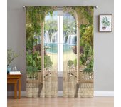 Cortinas transparentes de tul con diseño de paisaje de jardín para decoración de sala de estar, cortinas de ventana para dormitorio, cocina, cortinas de organza de gasa W135 x H115cm x1&Rod Pocket
