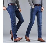 Pantalones vaqueros elásticos para hombre, rectos, sueltos, modelos de otoño e invierno, talla grande, cintura alta, pantalones largos casuales. 28 negro