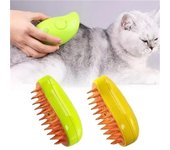 Cepillo de vapor para gatos, cepillo de vapor para perros, 3 en 1, cepillo eléctrico para masajes, peine para el cuidado de mascotas, peines para quitar el pelo amarillo