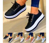 Zapatillas de deporte para mujer, zapatos deportivos para mujer, cuñas de fondo grueso, zapatos informales para mujer, zapatillas de deporte con plataforma de cuero PU para mujer 43 negro
