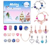 Calendario navideño de Adviento con cuenta regresiva de 24 días, caja sorpresa, juego de pulseras de cuentas creativas para hacer tú mismo One Size blanco