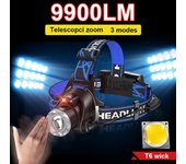 Linterna frontal T6 de 9900 lúmenes, potente luz frontal con zoom, sensor infrarrojo, 3 modos, linterna frontal ajustable A-Headlight