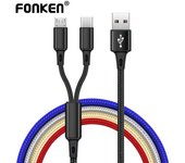 FONKEN 2 en 1 cable micro USB tipo C cable USB línea de cable separada para teléfono Android Samsung negro