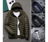 Chaqueta de algodón con capucha para hombre, de manga larga, de color liso, con bolsillos laterales, cierre de cremallera completo, fina y acolchada, para invierno M negro