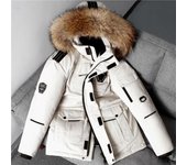 Chaqueta de invierno para hombre, parka gruesa y cálida, chaqueta con capucha de piel para hombre, abrigo parka de color liso, prendas de vestir exteriores para hombre S blanco