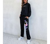 Suéter con capucha de manga larga estampado para mujer, cómodo y versátil, para otoño e invierno. S negro