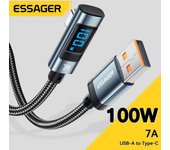 Essager 7A 100W USB C Cable de carga rápida pantalla Digital codo tipo C Cable para Huawei Mate60 Pro Xiaomi Samsung Vivo Cable de datos 1m gris