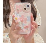 Funda de teléfono suave con cadena y pulsera de flores chapadas en coreano para iPhone 14, 13, 12, 11 Pro, Xs Max, X, XR, funda a prueba de golpes For iPhone XS Max
