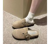 Zapatillas de punta cerrada para mujer, sandalias tipo zuecos de piel de ante, estilo retro, para jardín, primavera de 2024 35 marrón