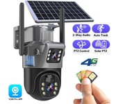 Cámara exterior 4G SIM 8MP WiFi con panel solar V380 Lente doble AI Seguimiento automático Visión nocturna Audio bidireccional Protección de seguridad CCTV WiFi Cam