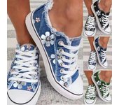 Zapatos de mujer para mujer Plus 2024, zapatos de lona con estampado floral retro, zapatillas planas con cordones a la moda para mujer, zapatos casuales, mocasines para mujer 35 verde