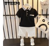 Trajes de verano para niños, ropa para niños, ropa para bebés, traje de dos piezas de manga corta con solapa de verano 120