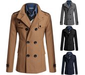 2024 Chaquetas nuevas para hombre, abrigos de lana con retazos para hombre, chaquetas para hombre, abrigo para hombre, abrigo cruzado, cortavientos grueso L gris
