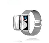 Correa para Huawei Watch Fit Band Fit/Fit 2 con estuche de metal, protector de pantalla de película Huawei para accesorios de correa de reloj inteligente Huawei Watch Fit plata/blanco