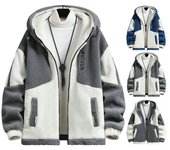 Otoño Invierno Chaqueta De Hombre Colorblock Con Capucha Cierre De Cremallera Cárdigan Felpa Gruesa Decoración De Letras Cálido Bolsillos De Manga Larga Abrigo De Hombre Resistente Al Frío M beige
