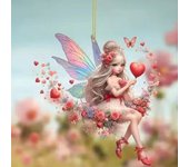 Nuevo llavero con colgante de mochila de acrílico plano 2D con forma de hada de flores y pétalos de amor para niña