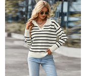 Otoño e Invierno Suéter de Mujer Suéter a Rayas Suave Cómodo Cálido Manga Larga Tops Casual S negro