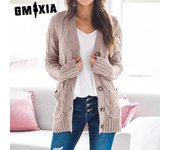 GMXIA Chaquetas y abrigos vintage informales con cuello en V y manga larga para otoño e invierno con estampado de colores sólidos para mujer S blanco