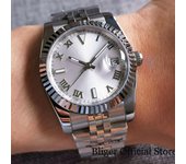 Bisel estriado NH35A PT5000 reloj automático para hombre números romanos plateados negros pulsera MIYOTA Jubilee cristal de zafiro