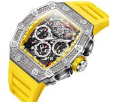Reloj mecánico automático multifuncional con diseño de diamantes de moda para hombres