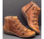 Botas de mujer de invierno de piel auténtica, zapatos planos hasta el tobillo para primavera, botas vintage cortas para mujer con piel 2024, botas con cordones para mujer 35 marrón