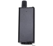 Amplificador portátil de monitorización auditiva con clip para cinturón y conector XLR de 3,5 mm para auriculares de escenario.