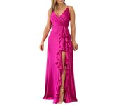 Vestido halter de verano para mujer, cuello en V, cintura alta, volantes, vestido dividido irregular, vestido largo S verde