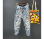 Vaqueros rotos de moda para hombre - Primavera/Verano 2024 - Pantalones harén rectos y holgados de nueve puntos 30 azul