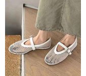 Sandalias huecas de malla de verano para mujer, mocasines planos poco profundos, zapatos de diseño para caminar en la playa, cómodas, estilo retro, talla grande 42 35 negro