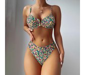 Traje de baño para mujer, conjunto de dos piezas dividido, cintura alta, sin mangas, sobrecamisa Ins, trajes de Bikini estampados con cordón L rojo