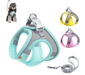 Arnés para perros pequeños y gatos, conjunto de arnés y correa reflectante para mascotas, chaleco de pecho transpirable ajustable, correa, accesorios para perros XXS color rosa