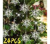 Colgante de copo de nieve acrílico para Navidad, copo de nieve de cristal transparente, adornos colgantes para árbol de Navidad, decoración para fiesta de año nuevo en casa 6PCS(1set)