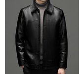 Chaqueta de cuero de invierno gruesa de gran tamaño para papá de mediana edad y anciano, chaqueta de cuero genuino, abrigo de hombre, chaqueta de piel de oveja integrada L