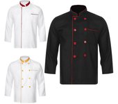 Chaqueta de chef para hombre y mujer, manga larga, cuello en contraste, uniforme de cocina profesional para hotel, restaurante y personal culinario. L negro