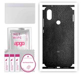 apgo Protective Skin Sticker for the back+sides compatible with Xiaomi Mi A2 (Mi 6X), Full Wrap Film, Foil, Vinyl - Pattern Black Leather