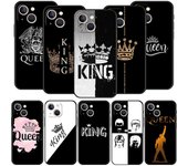Funda de teléfono de lujo para iPhone 11 12 13 15 14 Pro Max X XR XS 7 8 Plus SE 2020 Funda suave negra Funda King Queen Lovers Couple iPhone 14