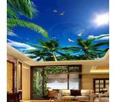 Papel tapiz personalizado con foto 3D, cielo azul y nubes blancas, cocoteros, gaviota, dormitorio, sala de estar, Mural de techo, pintura 200 cm(W) x 140 cm(H)