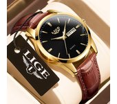Reloj LIGE de primera marca, reloj de cuero con fecha de negocios para hombre, relojes luminosos resistentes al agua, reloj de pulsera de cuarzo resistente al agua deportivo de lujo para hombre oro/blanco