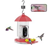 Alimentador inteligente de colibríes con cámara, alimentador inalámbrico de energía Solar para pájaros al aire libre con foso para hormigas No Solar Powered rojo