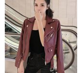 Chaqueta de cuero de PU de otoño para mujer, nueva chaqueta de cuero corta estilo coreano, informal, delgada y versátil para motocicleta S
